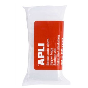 Pacote com 100 sacos transparentes com fecho zip-top da Apli - Tamanho 40x60mm - Fecho seguro e fácil de usar - Seguro para alim