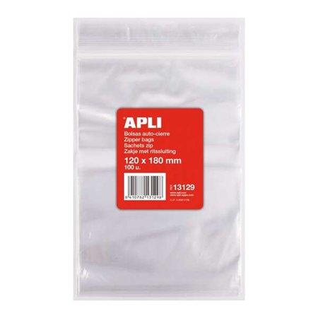 Pacote com 100 sacos autovedantes Apli, 120 x 180 mm - Fecho seguro - Seguro para alimentos