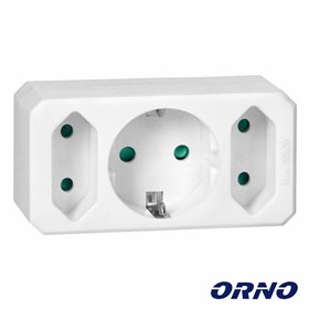 Ficha Elétrica Adaptadora 1X Schuko 2X Ac Plana Orno