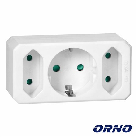 Ficha Elétrica Adaptadora 1X Schuko 2X Ac Plana Orno