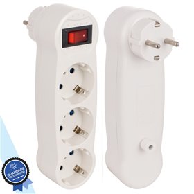 Ficha Elétrica Tripla 3 Saídas Schuko C/ Interruptor