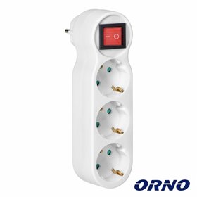 Ficha Elétrica Adaptadora 3X Schuko C/ Interruptor Orno