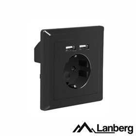 Tomada Elétrica Superfície C/ 2 Portas Usb Preto Lanberg