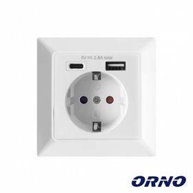 Tomada Elétrica C/ 1 Porta Usb-A + 1 Porta Usb-C Orno
