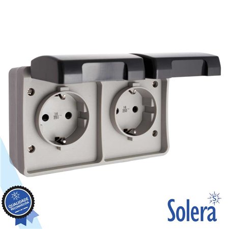 Tomada Elétrica Superfície Dupla C/ Tampa Vde Ip54 Solera