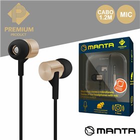 Auscultadores Stereo C/ Mic Dourado Premium Manta