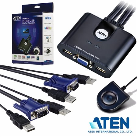 Comutador Manual Kvm C/ 2 Portas Vga+2Usb Aten