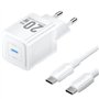 Carregador de Parede GaN Vention TZ-FEPW0-EU-01, 1xUSB Tipo-C + Cabo USB Tipo-C, 20W