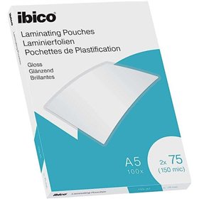 Caixa com 100 folhas de laminação brilhante Ibico A5 de 75 mícrons - Acabamento brilhante - Lamina papel, fotos, cartões de visi