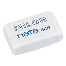 Borracha retangular pequena Milan Nata 648 - Plástico - Não danifica o papel - Branca