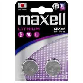 Pacote com 2 baterias de lítio tipo botão CR2016 de 3V da Maxell