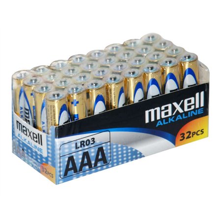 Pacote com 32 pilhas alcalinas Maxell LR03 AAA 1,5V