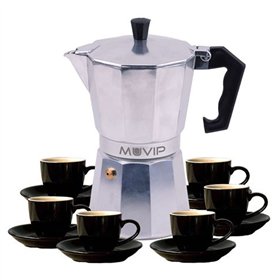 Cafeteira Muvip MV0604 em alumínio - Capacidade para 6 xícaras - Cabo ergonômico em baquelite resistente ao calor - Adequada par