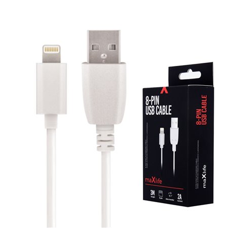 Cabo Usb-A 2.0 2A Macho / Iphone 8P Branco 3M