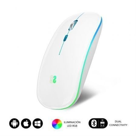 Rato sem fio por Bluetooth Subblim LED Dual Flat/ Bateria recarregável/ Até 1600 DPI/ Branco