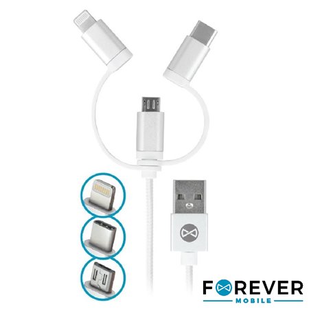 Cabo Usb-A 2.0 Macho / Micro Usb-B Usb-C E Apple 8P 1M Preto