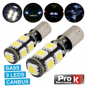 Lâmpada P/ Automóvel Ba9S 12V 9 Led Branco Canbus 2X Prok