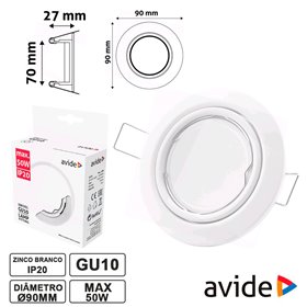 Aro Redondo Ajustável Branco P/ Mr16-Gu10 Avide