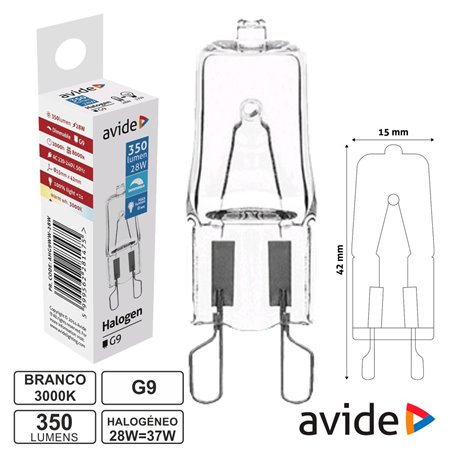 Lâmpada G9 28W37W 230V Halogéneo 350Lm Avide