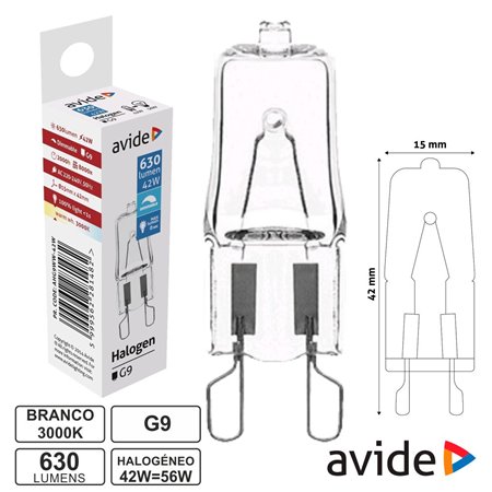 Lâmpada G9 42W56W 230V Halogéneo 630Lm Avide