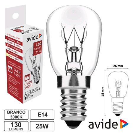 Lâmpada E14 25W 230V 300ºc P/ Fornos Avide