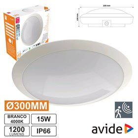 Painel Led Redondo Aplique 15W 300Mm 4000K 1200Lm Sens.Avide