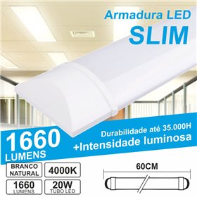 Armadura Led Slim 20W0.6M Ip20 Branco Natural 1660Lm