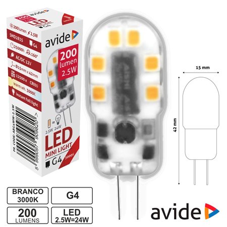 Lâmpada Led G4 2.5W 12V 3000K 200Lm Avide