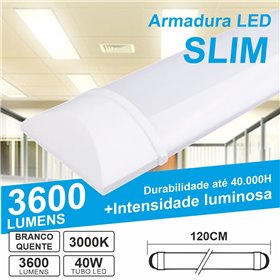 Armadura Led Batten Slim 40W 120Cm Ip40 3000K 3600Lm