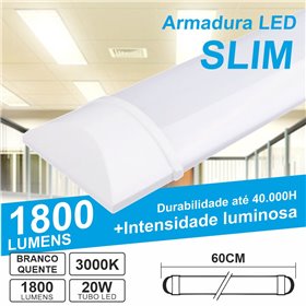 Armadura Led Batten Slim 20W 60Cm Ip40 3000K 1800Lm