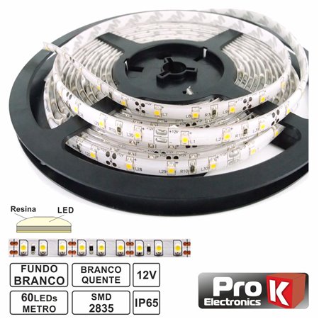 Fita 300 Leds 2835 Impermeável Branco Quente 12V 5M Prok