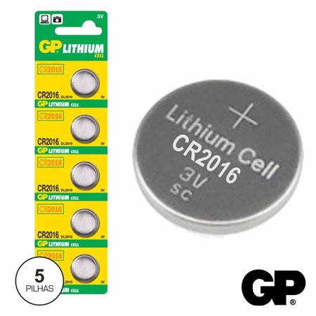 Pilha Lithium Botão Cr2016 3V 90Ma 5X Blister Gp