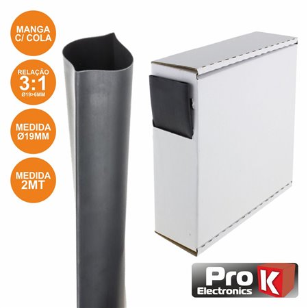 Tubo Manga Termoretráctil C/ Cola 19.0Mm 2M Preto Prok