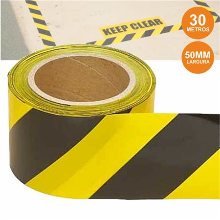 Fita Adesiva Sinalização Amarela/Preta 50Mmx30M