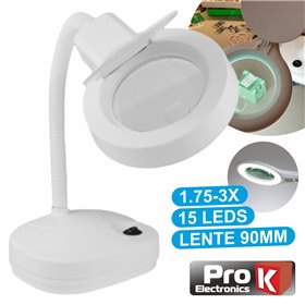 Candeeiro C/ Lupa Secretária 3/8 Dioptrias 15 Leds 10W Prok