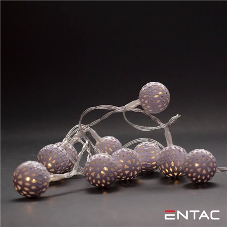 Grinalda 10 Leds 3000K Esferas Metal 2Xaa 1Mt