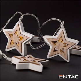 Grinalda 10 Leds Estrelas Madeira 2Xaa 1.65M Entac