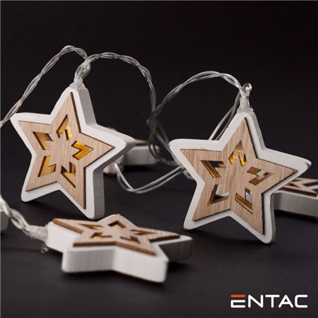 Grinalda 10 Leds Estrelas Madeira 2Xaa 1.65M Entac