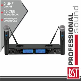 Central Microfone S/ Fios 2 Canais Uhf 16 Freq Cee Bst
