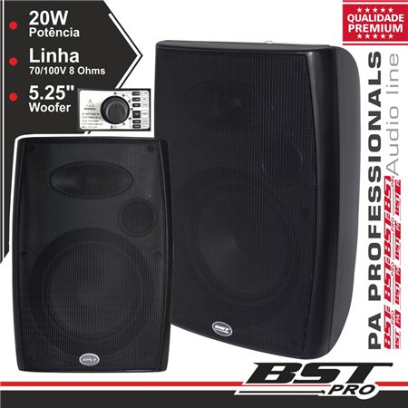 Conjunto 2 Colunas 8 Ohm 100V 30W 5.25" Pretas Bstpro