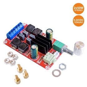 Kit Módulo Amplificador 2 Canais Stereo 50W 5-24Vdc