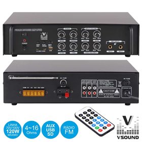 Amplificador Pa 12/220V 3 Entr.120W Bt/Mp3/Usb/Sd/Fm Vsound