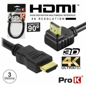CABO HDMI DOURADO MACHO / MACHO 2.0 4K PRETO 3M 90º PROK