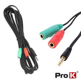 Cabo Jack 3.5mm Macho 4P / 2 Jack 3.5mm Fêmea 3.5m PROK