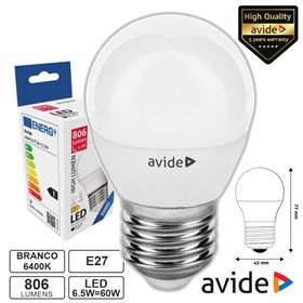 Lâmpada LED E27 Globo G45 6.5W 230V 6400K 806lm AVIDE