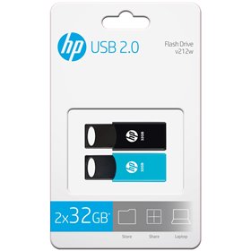 Pacote de 2 pen drives usb 2.0 hp v212 - duplo 32 gb
