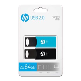 Pacote de 2 pen drives usb 2.0 hp v212 - duplo 64 gb